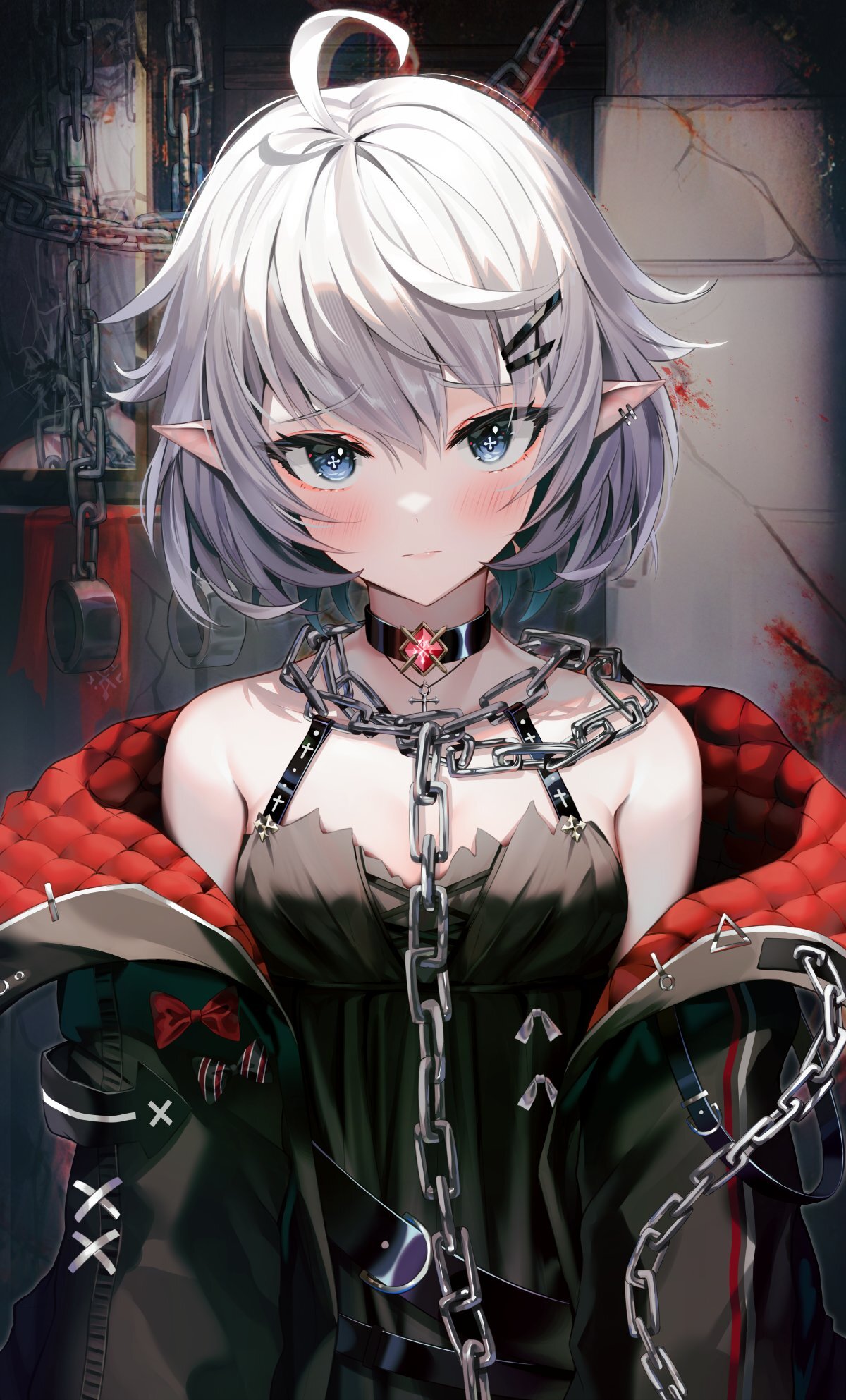 I've been waiting for you... - Anime, Anime art, Art, Original character, Elves, Choker, Chain