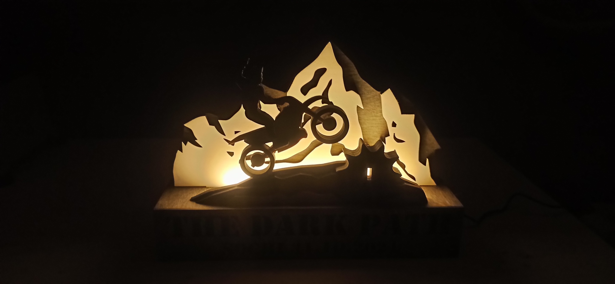 The cup is a night light, the night light is a cup. Kubnik? Nightbok? Pamagitia... - My, Needlework with process, Creation, Night light, Carpenter, Plywood, CNC, Work, Enduro, Moto, Decor, Лампа, Cup, Laser cutting, Wood products, Souvenirs, Milling, Video, Longpost