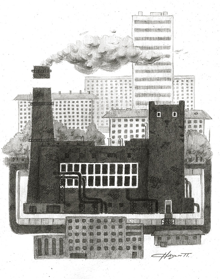 LES - forest power plant - My, Artist, Graphics, Pencil drawing, Watercolor, Longpost