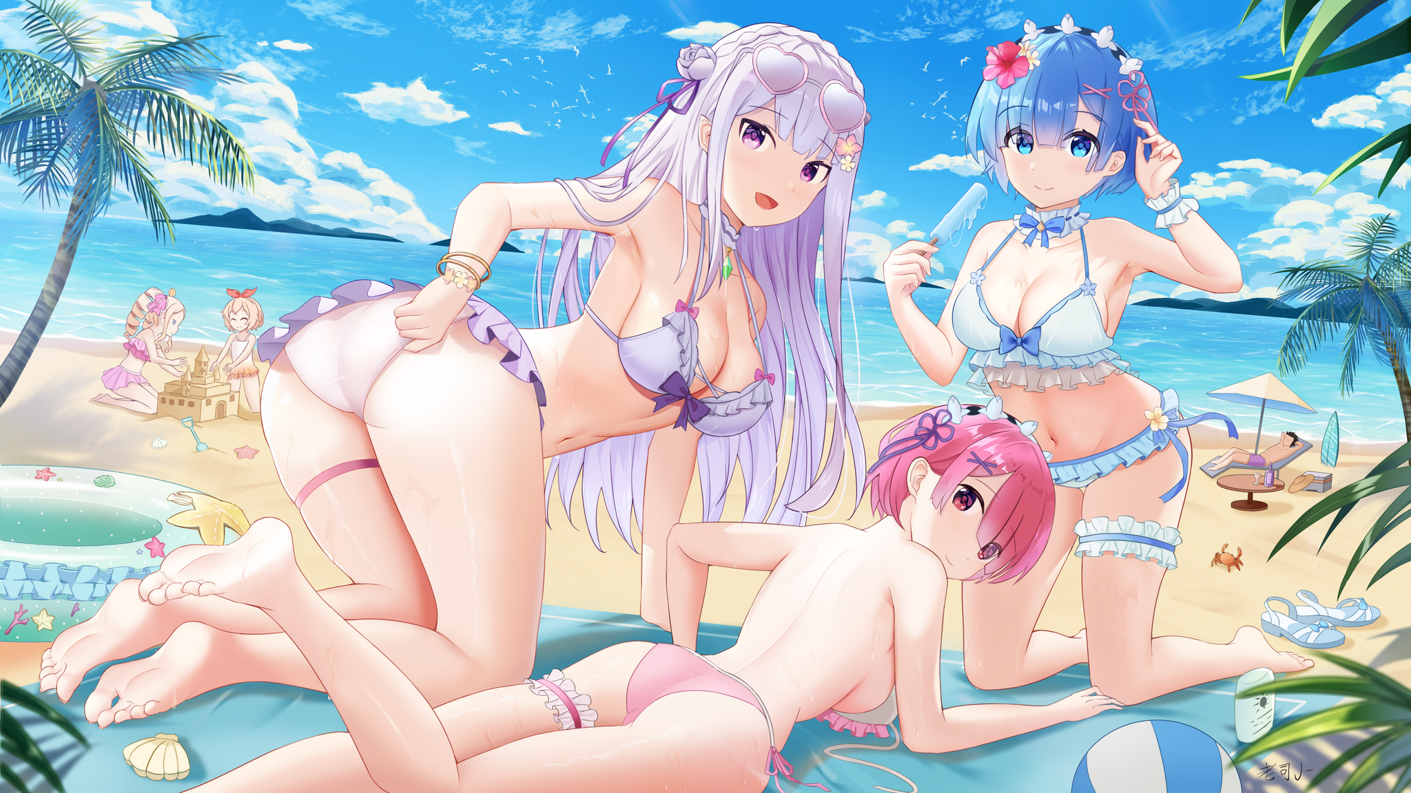 Солнечные - NSFW, Anime Art, Аниме, Re:Zero Kara, Emilia, Rem (Re:Zero Kara), Beatrice