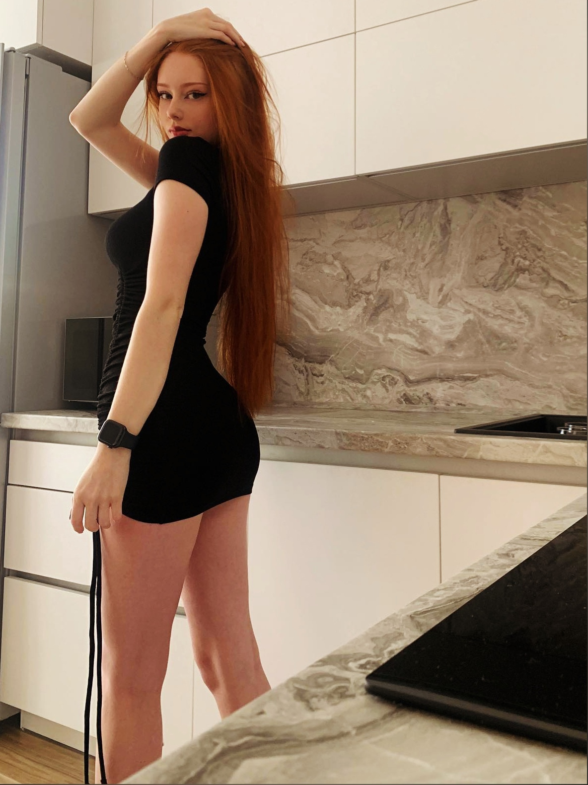 In the kitchen - Girls, The photo, Redheads, Long hair, The dress