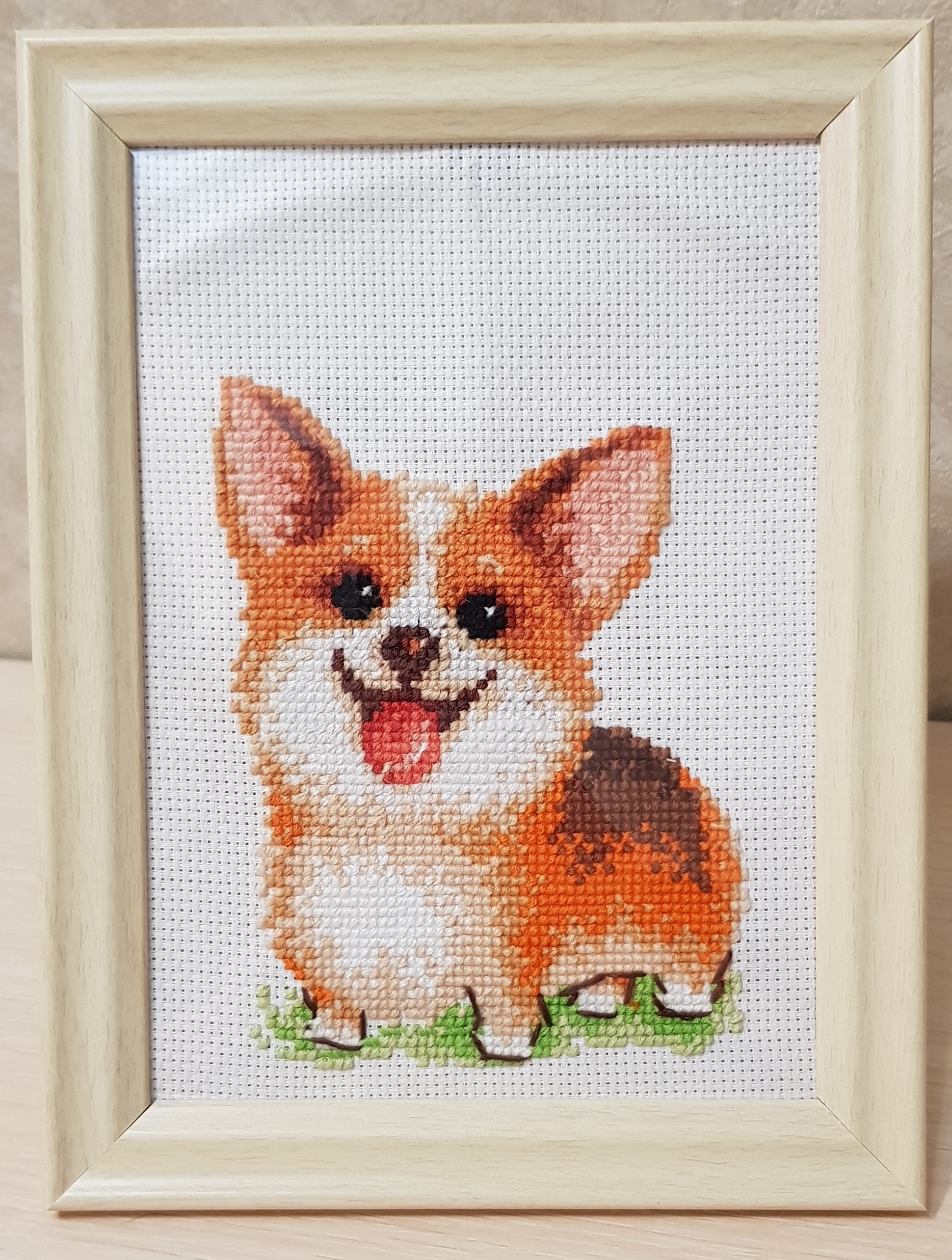 Corgi cross stitch - My, Corgi, Cross-stitch, Dog, Needlework without process