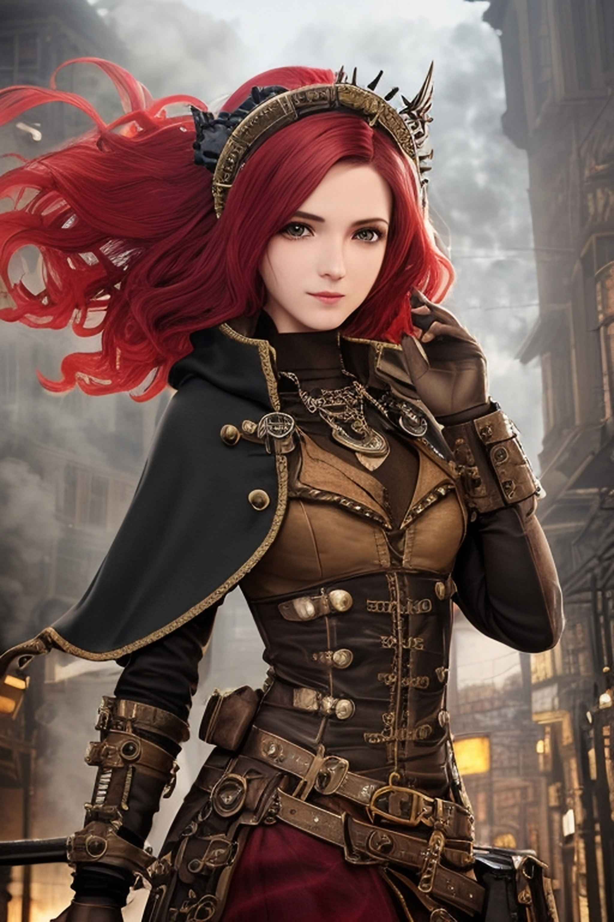 Redhead Steampunk Girls - My, Stable diffusion, Нейронные сети, Girls, Art, Longpost, Steampunk