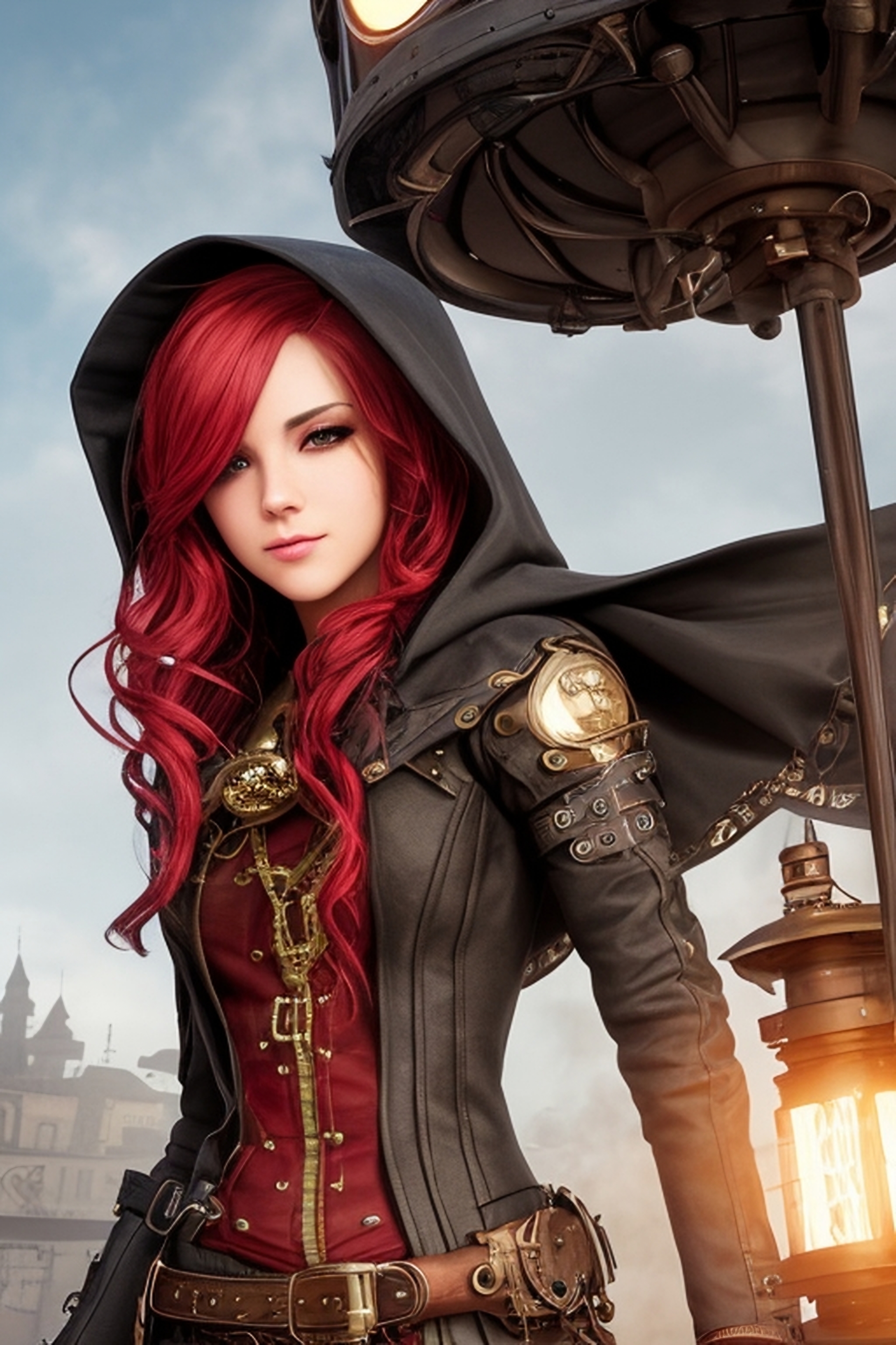 Redhead Steampunk Girls - My, Stable diffusion, Нейронные сети, Girls, Art, Longpost, Steampunk