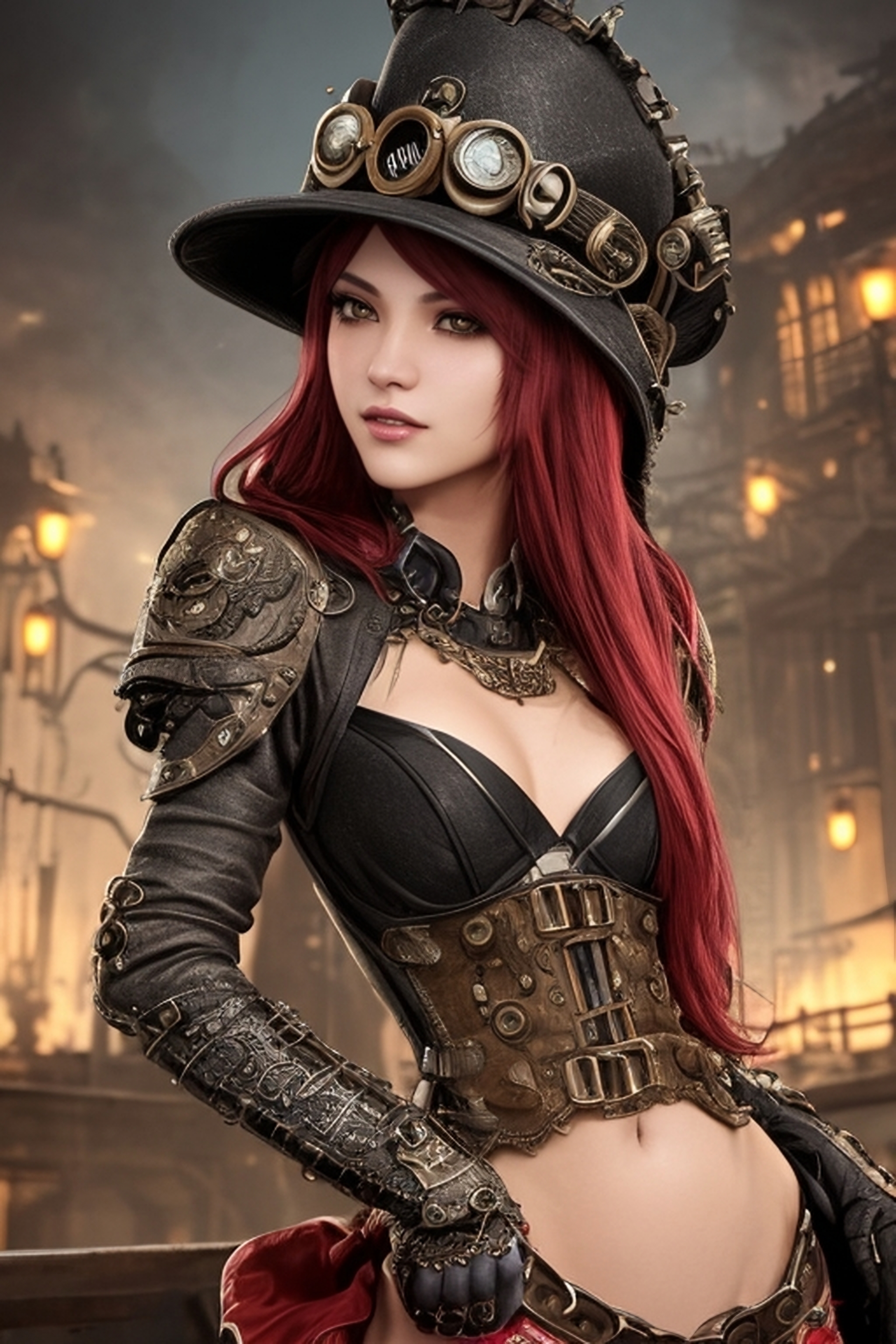 Redhead Steampunk Girls - My, Stable diffusion, Нейронные сети, Girls, Art, Longpost, Steampunk