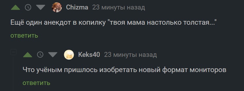 Твоя мама настолько толстая, что... - Картинка с текстом, Комментарии, Монитор, Мама, Скриншот