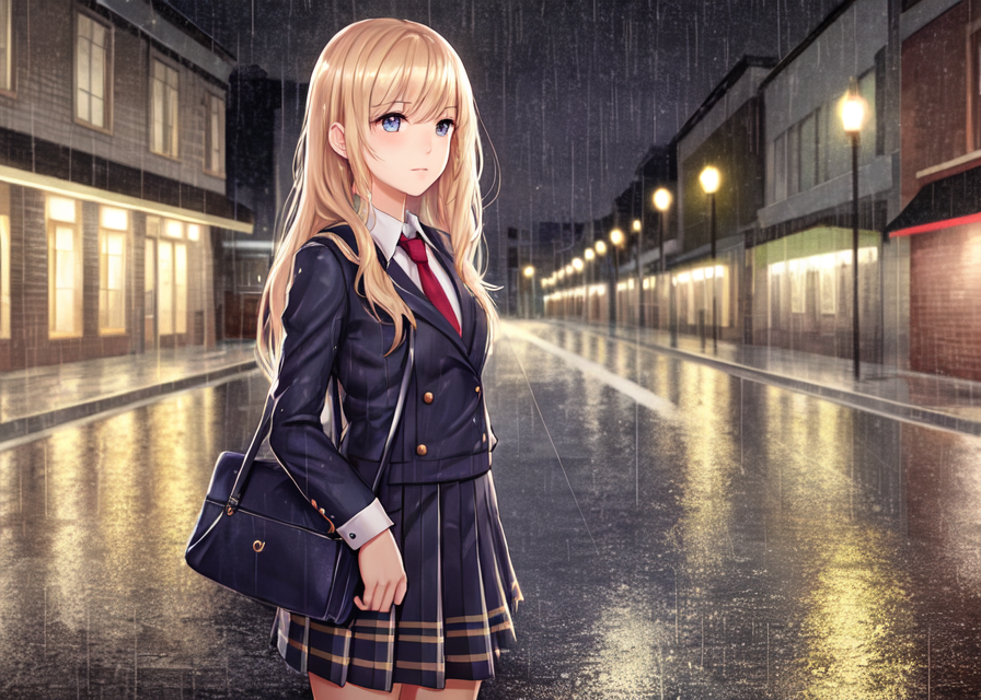 Under rain - My, Stable diffusion, Neural network art, Art, Anime art, Anime, Original character, Longpost