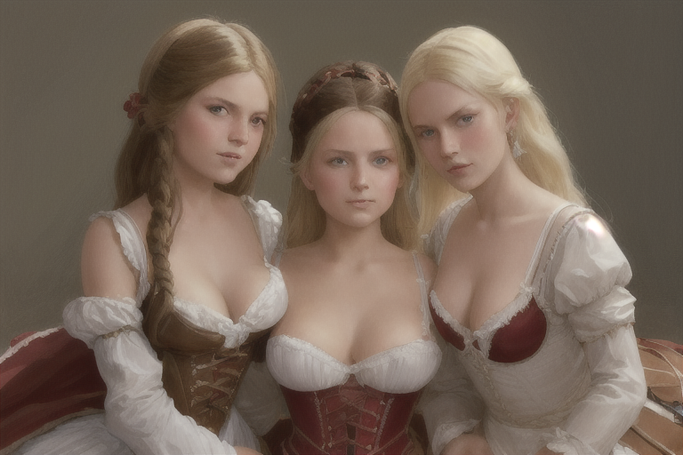 Portrait of two beautiful Latvian Belarusian-Finnish glamorous models in the role of village girls - NSFW, My, Girls, Art, Stable diffusion, Нейронные сети, Digital drawing, Neural network art, Midjourney, 2D, Computer graphics, Digital, Longpost