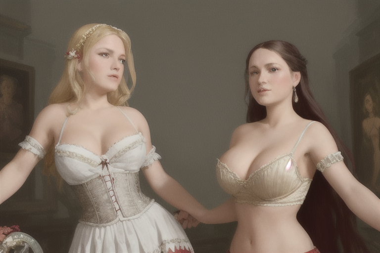 Portrait of two beautiful Latvian Belarusian-Finnish glamorous models in the role of village girls - NSFW, My, Girls, Art, Stable diffusion, Нейронные сети, Digital drawing, Neural network art, Midjourney, 2D, Computer graphics, Digital, Longpost