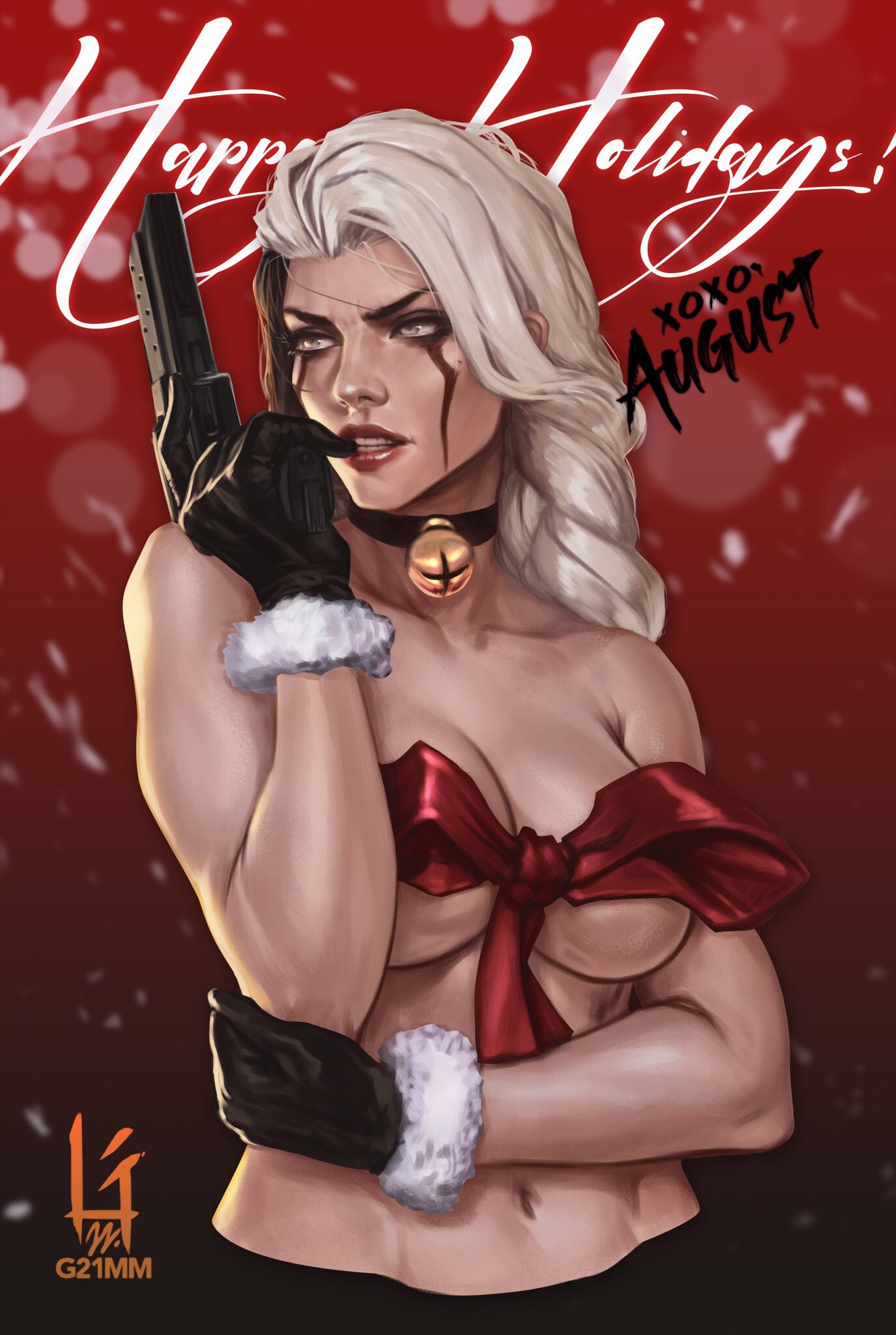 Murderous Christmas - NSFW, Drawing, Girls, Weapon, Bust, Nudity, Blonde, G21mm, Art