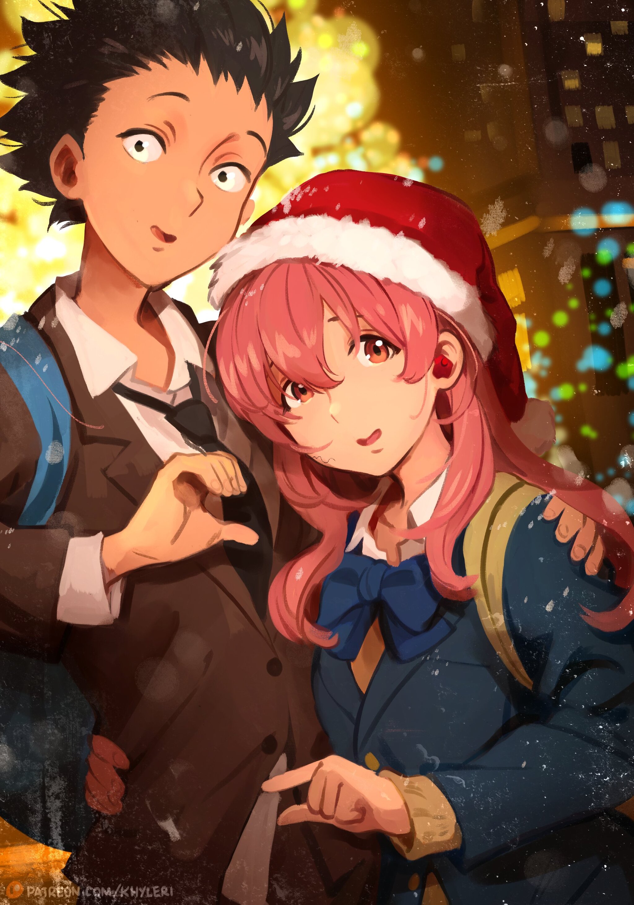 Shoya and Shoko - Anime art, Anime, Ishida shouya, Nishimiya Shouko, Christmas