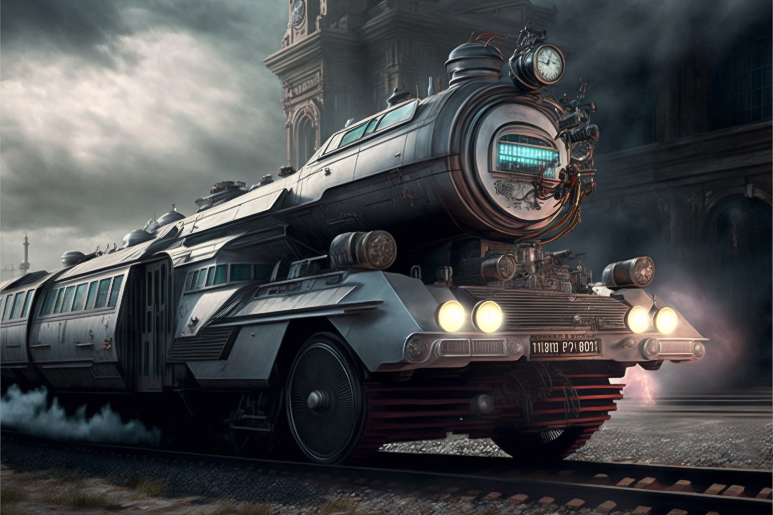 What if you combine a steam locomotive and a DeLorean time machine - My, Delorean, Midjourney, Нейронные сети, Artificial Intelligence, Cyberpunk, Art, Neural network art, Digital drawing, Back to the future (film), Longpost