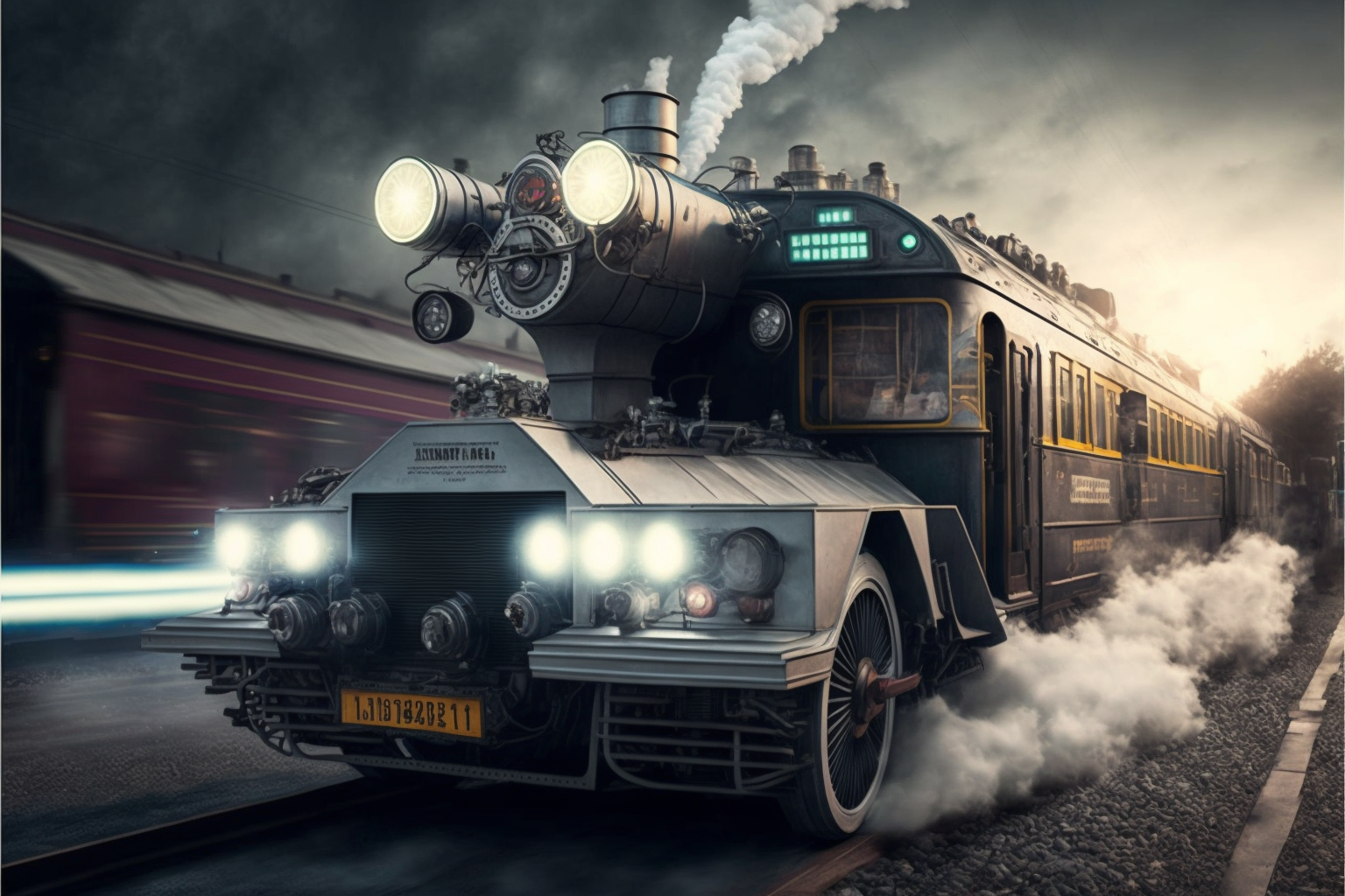 What if you combine a steam locomotive and a DeLorean time machine - My, Delorean, Midjourney, Нейронные сети, Artificial Intelligence, Cyberpunk, Art, Neural network art, Digital drawing, Back to the future (film), Longpost