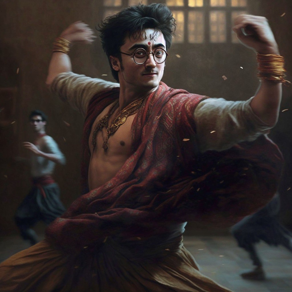 Harry Potter and Indian dances - My, Neural network art, Нейронные сети, Midjourney, Harry Potter