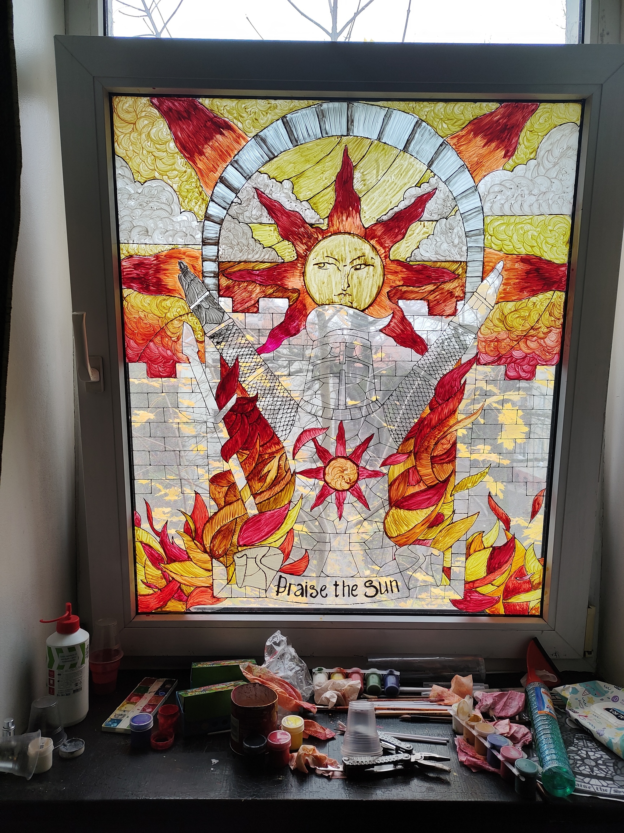 Praise the sun! (almost stained glass) - My, Needlework without process, Stained glass, Praise the sun, Longpost