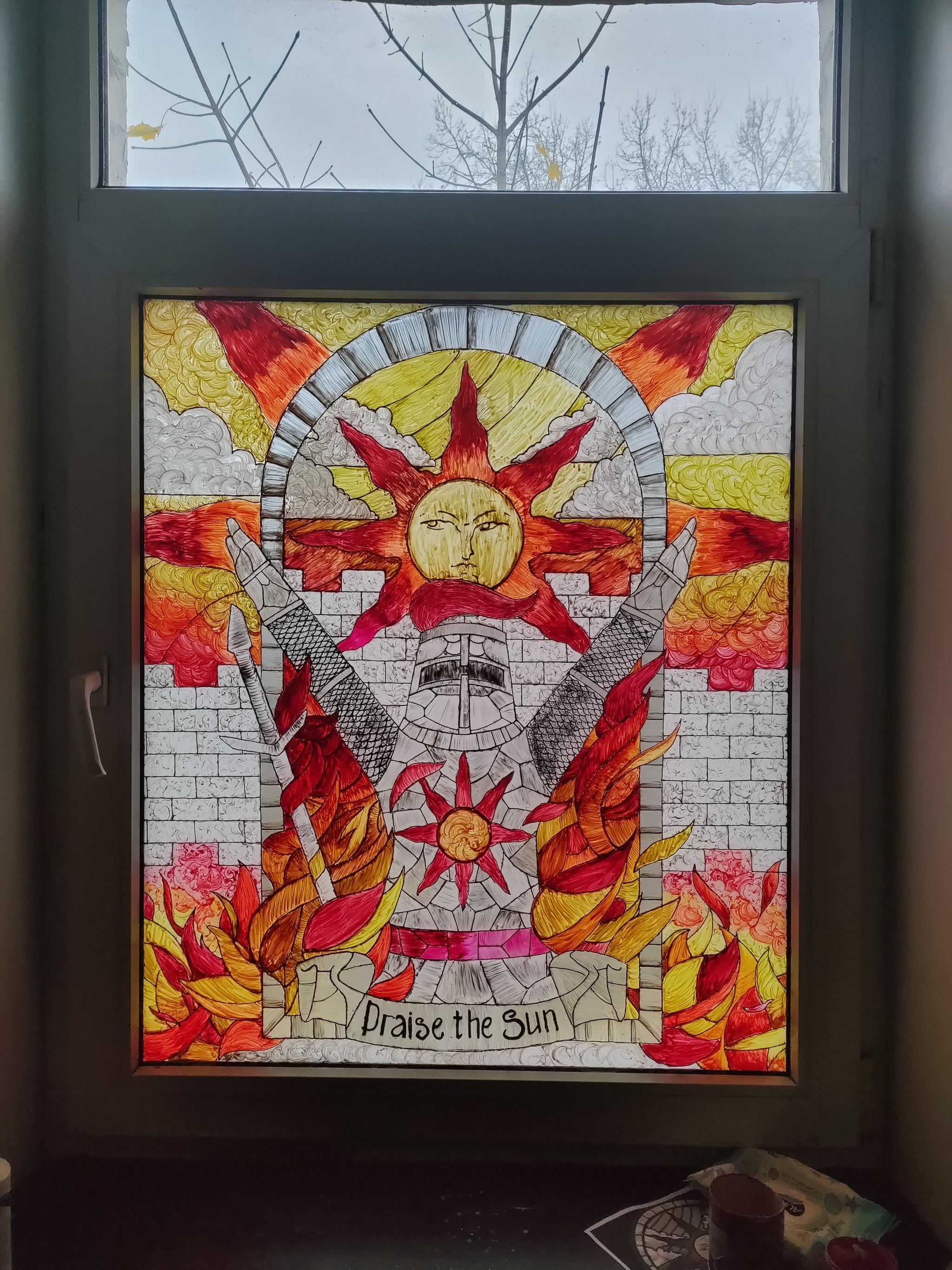 Praise the sun! (almost stained glass) - My, Needlework without process, Stained glass, Praise the sun, Longpost