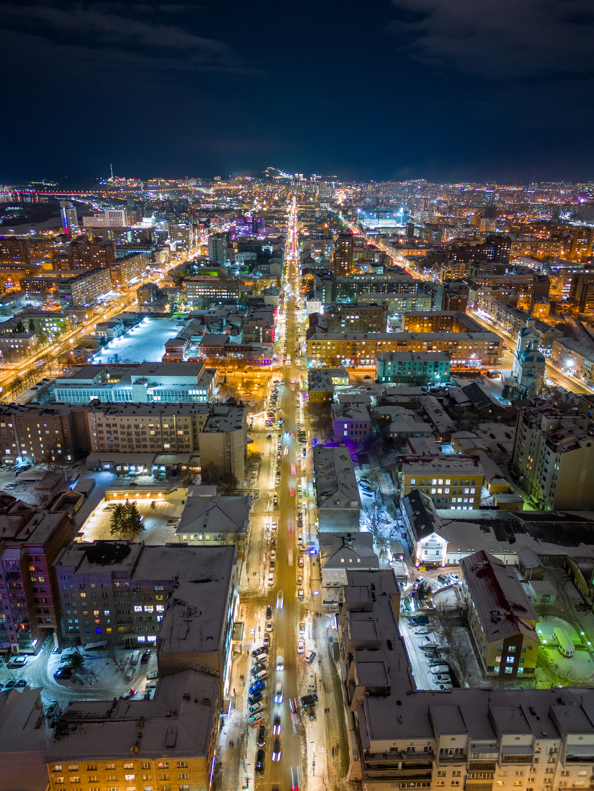 Evening Krasnoyarsk - My, Aerial photography, Quadcopter, Dji, New Year, Longpost