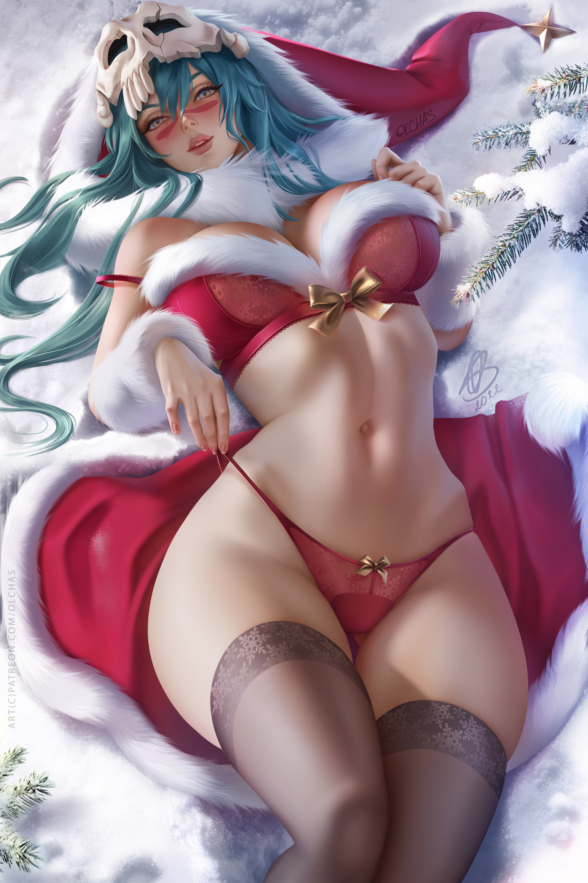 Nelliel - NSFW, Арт, Рисованная эротика, Эротика, Девушки, Рождество, Новый Год, Olchas, Nelliel Tu Odelschwanck, Bleach