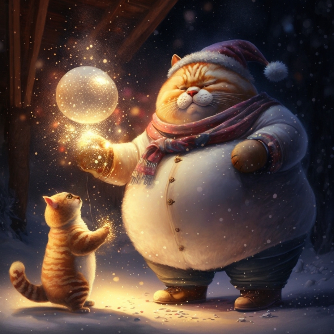 Fat cats celebrate New Year - My, Midjourney, cat, Fat cats, New Year, Art, Neural network art