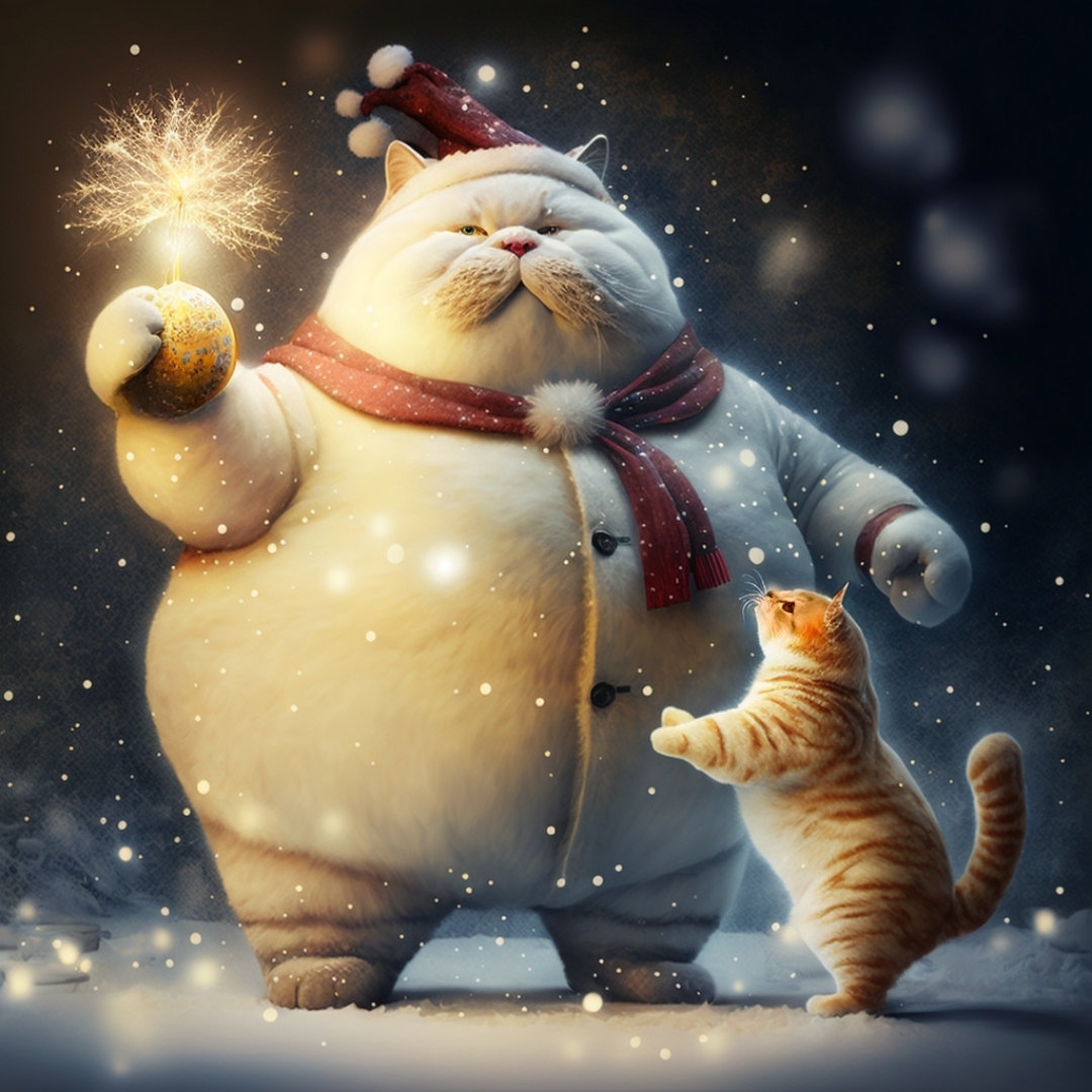 Fat cats celebrate New Year - My, Midjourney, cat, Fat cats, New Year, Art, Neural network art