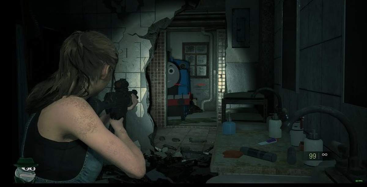 Моды на resident evil 2 remake. Резидент ивел Мистер Икс. Мистер Икс Resident Evil 2. Мистер Икс резидент эвил 2 ремейк. Паровозик Томас Resident Evil 2.