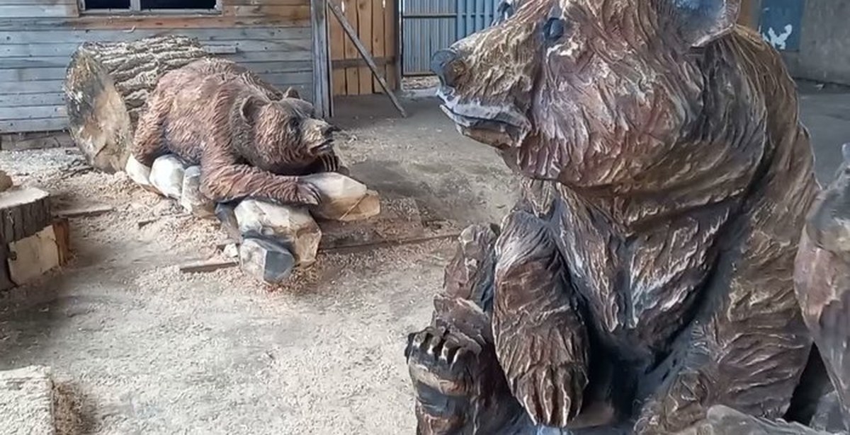 S..and... - My, Wood carving, Art, Chainsaw man, Woodworking, Video, Chainsaw sculpture, Wood sculpture, The Bears